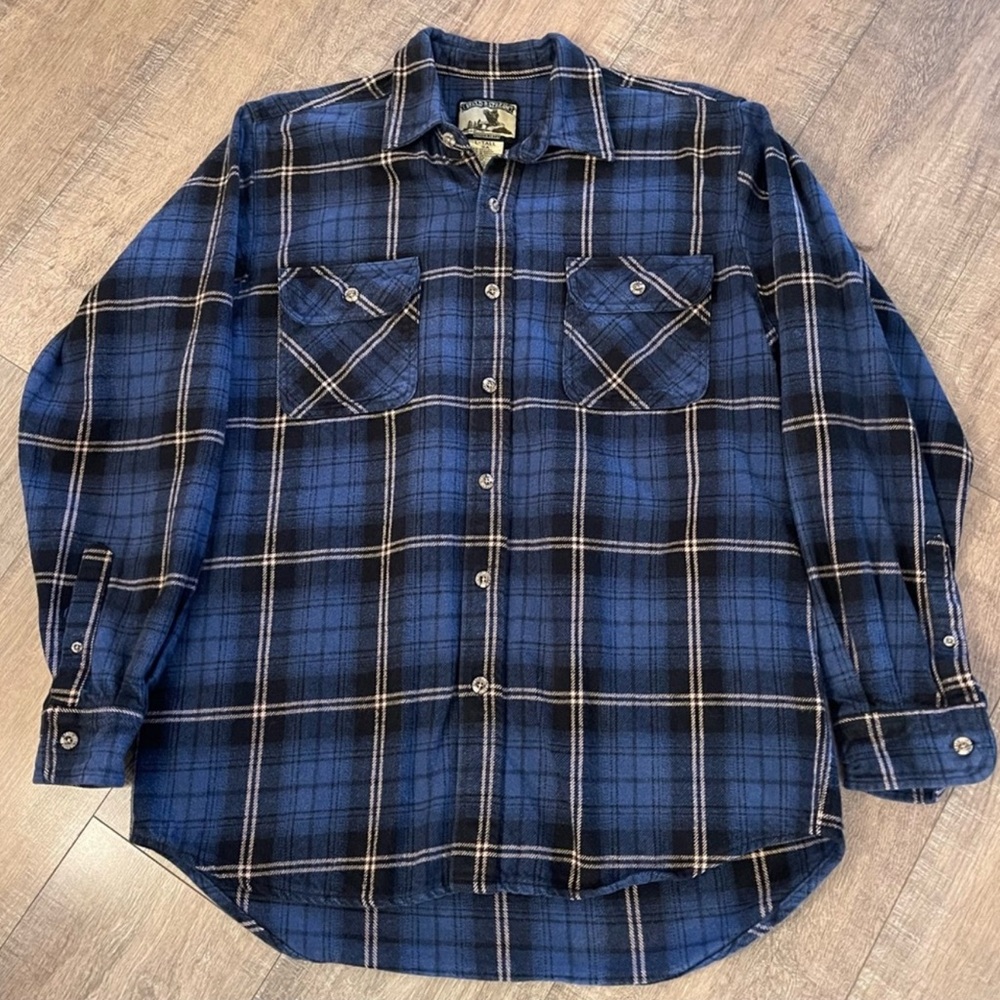 Field & Stream Heavyweight Flannel Shacket Blue Plaid Button Closure Men's LT